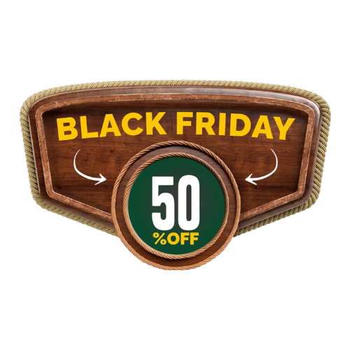 Selo da campanha Black Friday 50% OFF